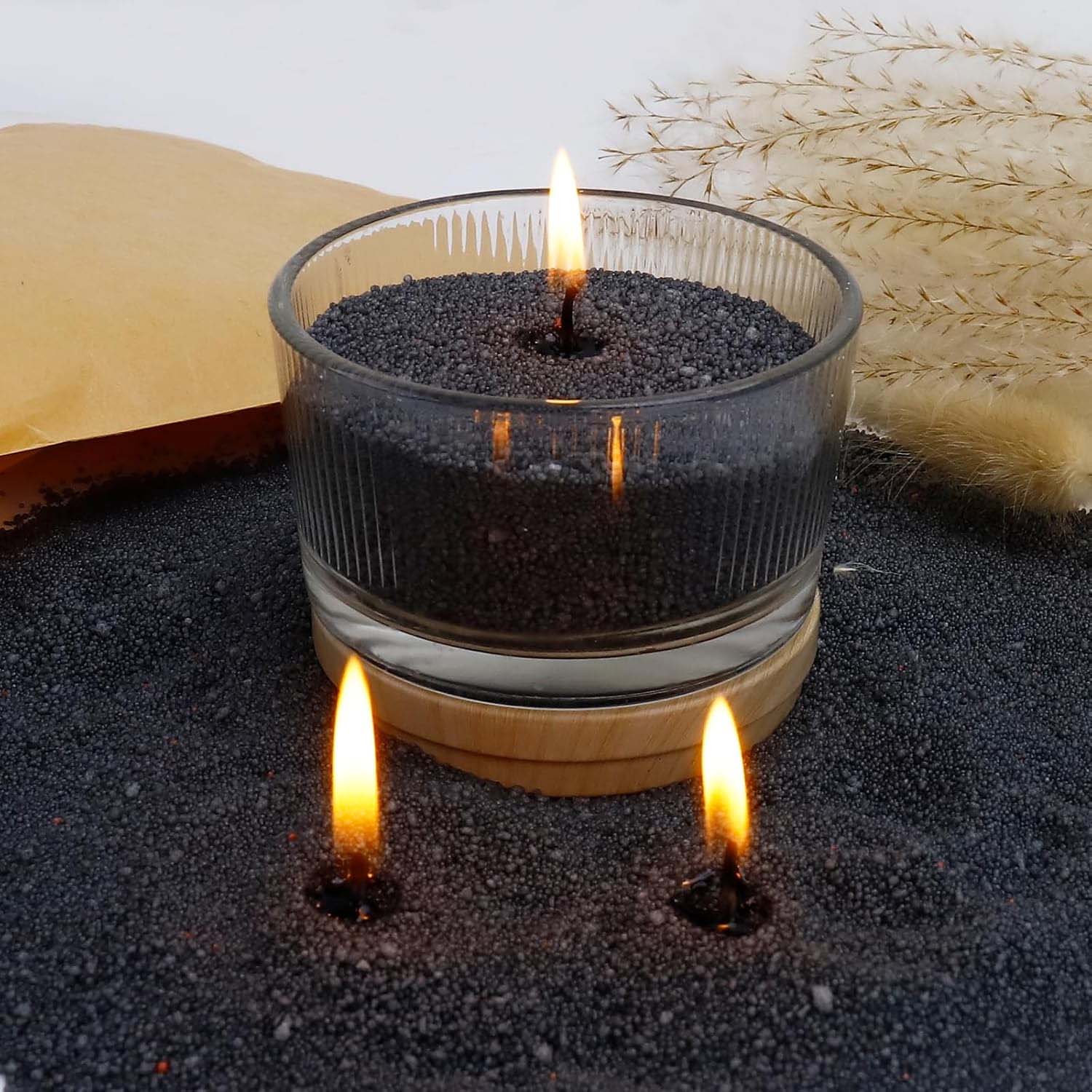 Candle Supplies Tins - Areia de Cera Preta com Pavio,